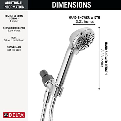Delta Faucet 4-Spray Handheld Shower Head, Chrome Shower Head with Hose, Showerheads & Handheld Showers, Handheld Shower Heads, Detachable Shower Head, Hand Shower 2.5 GPM, Chrome 75413D - color: Chrome