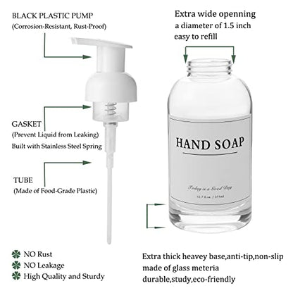 2 Pack Foaming Soap Dispenser, 12.7 Oz Thick Glass Pump, Clear White | Refillable Foam Soap Bottles for Hand Soap and Body Wash, Ideal for Bathroom Countertop, Kitchen Sink and More - color: White