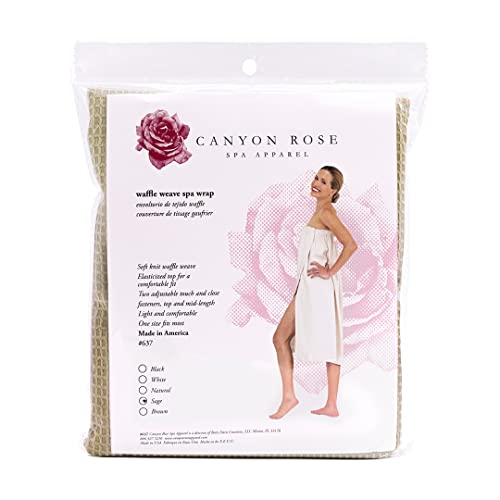 Canyon Rose Waffle Weave Long Spa Wrap, One Size, Sage | Luxurious Waffle Knit Body Wrap, Generous Length, Elasticized Top with Touch-and-Close Fastener, Machine Washable - color: Sage