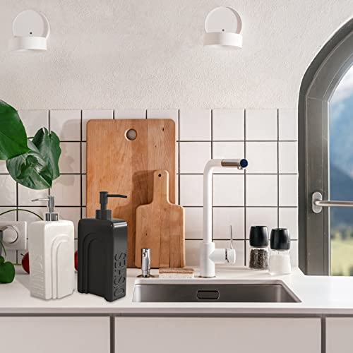 Soap Dispenser Set with Funnel, Non-Slip Silicone Pads, 2 Pack Ceramic Refillable Dish Soap and Hand Soap Dispenser for Kitchen, Bathroom, Matte Black and White - color: White & Black