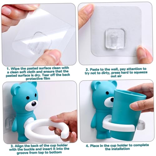 Kids Toothbrush Holder with Cup Set Bear Shaped Cute Toothbrush Holder Wall Mounted Toothbrush Holder Kids Children Home School Bathroom Supplies Gifts