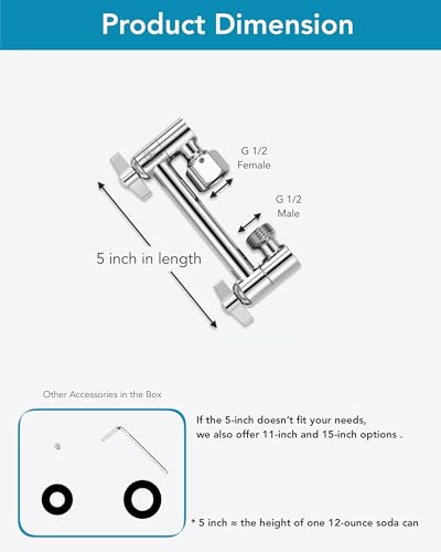 5 Inch Adjustable Shower Head Extension Arm, With Locking Set Screw, Singing Rain 304 Stainless Steel Chrome Angle Height Adjustable, Easy Install, G1/2 Universal Connector Compatible (Chrome Finish) - color: 1. Chrome, style: 5 inch