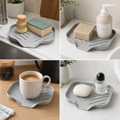 2 PCS Silicone Soap Dish with Drain, Soap Holder Sponge Drain Rack, Self-Draining Sink Organizer Tray for Kitchen & Bathroom - color: Grey