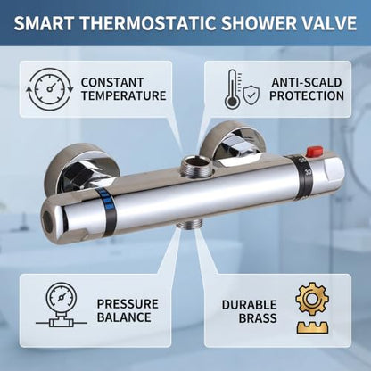 Garosa Thermostatic Faucet Wall Mounted Thermostatic Shower Valve Constant Temperature Hot Cold Water Mixer Valve for Bathroom RV Clawfoot Tub(Nozzle up)