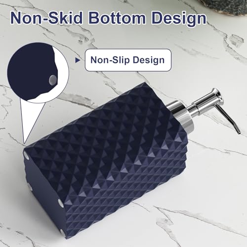 Bathroom Accessories Set Resin 6PCS, Square Toothbrush Holders Set Complete with Soap Dispenser, Vanity Tray, Tumbler, Cups and Cotton Swab Jars (Navy Diamond, Resin Bath 6 PCS) - color: Navy Diamond