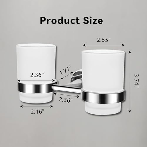 Wall Mounted Toothbrush Holders Set | Stainless Steel Bathroom Tooth Brush Holder, with 2 Glass Toothpaste Cups, Toothbrush Caddy Storage, for Kids & Adult, Couple - size: Couple