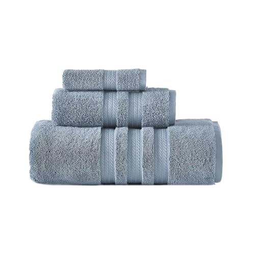 Member Mark 100% Cotton Hotel Premier Collection Luxury Bath Towel Bundle (Assorted Colors) (Blue Crest, 3-Piece Set)