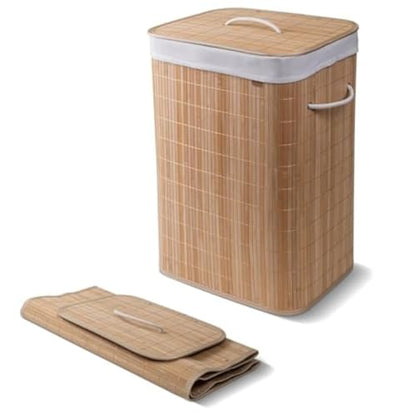 CleverMade Bamboo Laundry Hamper LUXE, 72L, Natural Bamboo Hamper | Keep Laundry Out of Sight Under the Fitted Lid | Lift the Removable Liner to the Washer, Then Fold the Frame Flat for Storage - size: Single