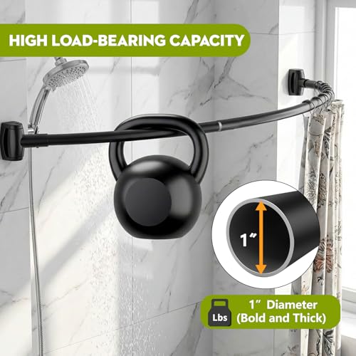 Curved Shower Curtain Rod， Adjustable 33-78 Inches Matte Black All Stainless Steel Curved Shower Rod，Shower Curtain Rod for Extra Shower Space for Bathroom, Bathtub, Stall, No Rust, Need to Drill - color: Black