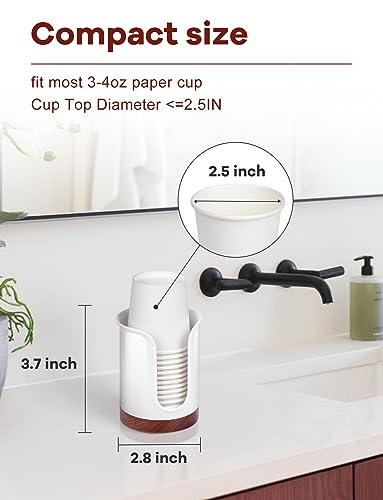 Premium Bathroom Cup Dispenser - Compact Cup Holder for Dixie Cups 3 oz Cups, 3 4 Ounce Mouthwash Cup Dispenser - PC/Walnut, White, Pack of 1 - color: White/Walnut/1Pack