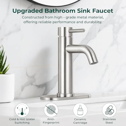 Bathroom Faucet, Single Handle Vanity Sink Faucet, Brushed Nickel | Brushed Nickel, for 1/3-Hole, Stainless Steel, Ceramic Cartridge, Pop-Up Drain, Deck Plate, For Vanity Powder Laundry - color: Brushed Nickel