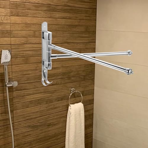 WOONEKY Stainless Steel Bathroom Swing Arm Towel Bar, 2-arm Swivel Towel Rack Wall Mount for Bathroom Storage and Drying