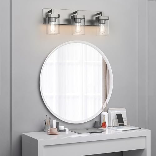 3-Light Bathroom Light Fixtures, Brushed Nickel Vanity Lights for Bathroom, Kitchen, Living Room, Modern Bathroom Vanity Lights with Clear Glass Shades - color: Brushed Nickel, size: 3 Light