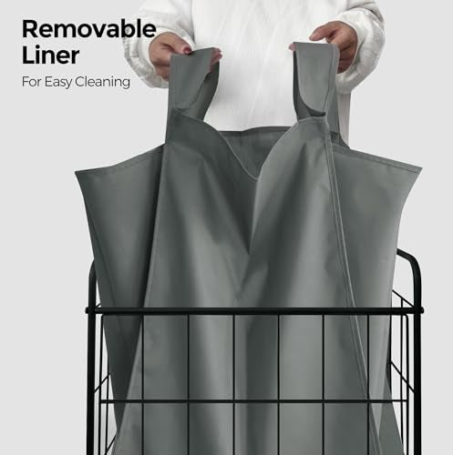 90L Laundry Hamper with Wheels, Laundry Basket with Handle and Liner Bag | Lockable Casters; Reinforced Frame; Breathable Fabric; Space-Efficient Design - color: Gray, size: 90L-1 Section