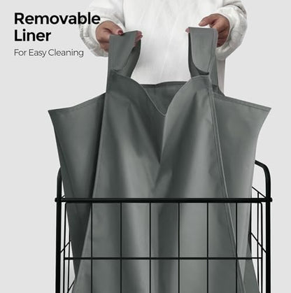 90L Laundry Hamper with Wheels, Laundry Basket with Handle and Liner Bag | Lockable Casters; Reinforced Frame; Breathable Fabric; Space-Efficient Design - color: Gray, size: 90L-1 Section