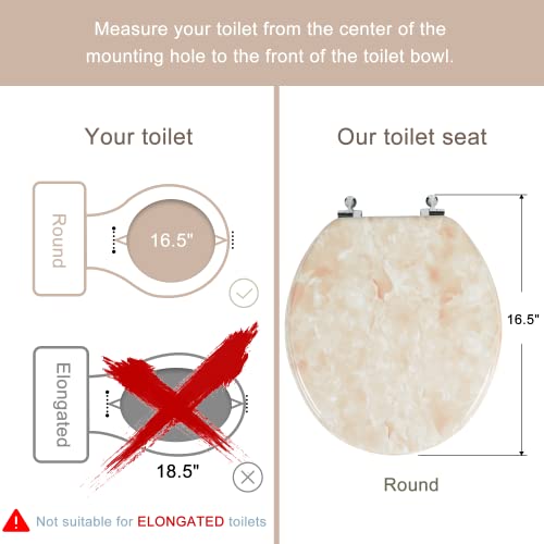 Round Toilet Seat Natural Wood Toilet Seat with Zinc Alloy Hinges, Easy to Install also Easy to Clean, Anti-pinch Marble Toilet Seat by Angol Shiold (Round, Beige Pink) - color: Beige Pink, size: Round-16.5“