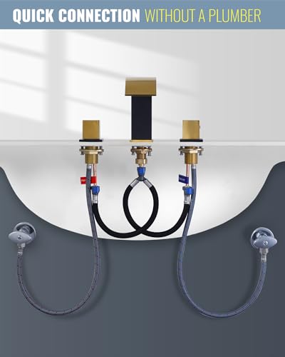 Waterfall Bathroom Faucet Black and Gold: ARCORA Bathroom Faucet 3 Hole, 8 Inch Widespread Bathroom Faucet with Pop Up Drain and Hose - color: Black and Gold
