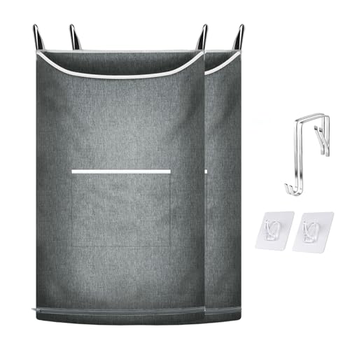 2Pcs XL Hanging Laundry Hamper,Over the Door Hamper Bag for Bathroom, Home. | Wide Opening Hanging Laundry Bag,Lagre Capacity Hanging Hamper and Over Door Baskets( Heather Grey , 36x22Inch) - color: Mid Heather Grey, size: 2PC-XL