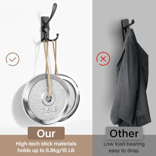 Self Adhesive Towel Hooks, Matte Black Metal Hooks,Waterproof Stainless Steel Hanger Coat Hooks for Hanging Coat,Towels, Bath Robe in Bathroom Kitchen Home - size: 2 Pack-Rectangular Three-Hook