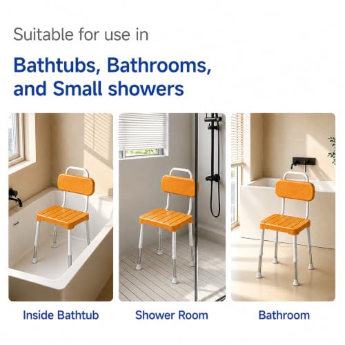 Shower Chair with Back – for Elderly & Disabled, Inside Shower Use | Waterproof, Rustproof, Adjustable height, Non-slip feet, Fits inside a bathtub