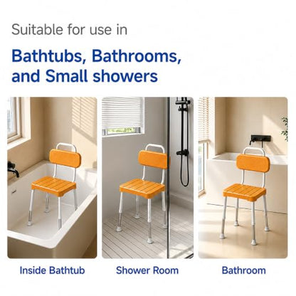 Shower Chair with Back – for Elderly & Disabled, Inside Shower Use | Waterproof, Rustproof, Adjustable height, Non-slip feet, Fits inside a bathtub