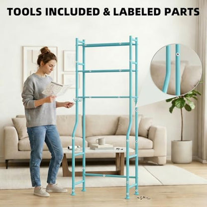 GloTika 3-Tier Over Toilet Storage, Anti-Tilt, 64" H, Blue | Anti-Tilt Safety System, 150lb Capacity, Carbon Steel, Freestanding, No Drilling, Anti-Rust Coating, Paper Holder & 4 Hooks - color: Blue, size: 3-Tier