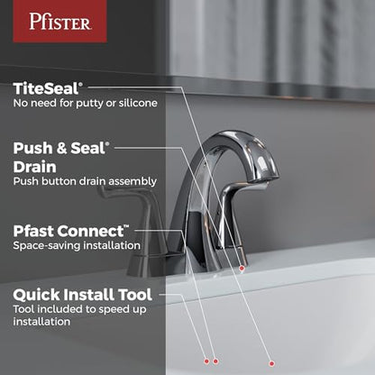 Pfister Willa Bathroom Sink Faucet 4 inch Centerset 2-Handle 3-Hole NSF Certified Polished Chrome Finish with Push & Seal Drain TiteSeal Mounting Technology LF048MALCC - color: Polished Chrome, size: 1 Pack