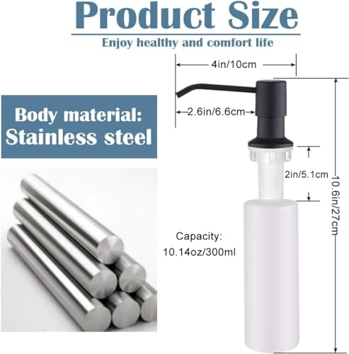 Soap Dispenser for Kitchen Sink (Matte Black), Built in Design Sink Soap Dispenser, Refill from The Top,Stainless Steel Kitchen Soap Pump with 10 fl.oz Bottle (300ml) - color: Matte Black, style: Antique