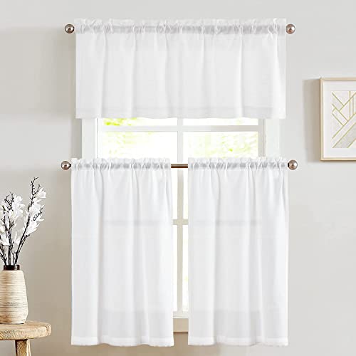 jinchan Lien Tier Curtains and Valances, 26x24, 3 Panels, Beige White | Light filtering, rod pocket, cafe curtains, farmhouse, machine washable, small window decor, bathroom, laundry room, RV - color: Rod Pocket | Beige White, size: 26"W x 24"L (Pack of 3