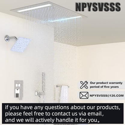Rain Shower Head System with 14x20 Inch Ceiling Mount LED Head & 6 Inch Wall Head and Handheld Shower 3 Way Pressure Balance Valve Kit,Polished Chrome - color: Polished Chrome, style: 14x20 inch+6inch