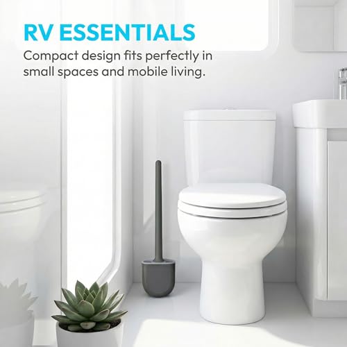 RV Silicone Toilet Brush with Holder, Drill-Free Wall Mounted Toilet Bowl Cleaner, Anti-Drip Anti-Roll Compact Brush for RV Camper & Small Bathroom (Black) - color: Black