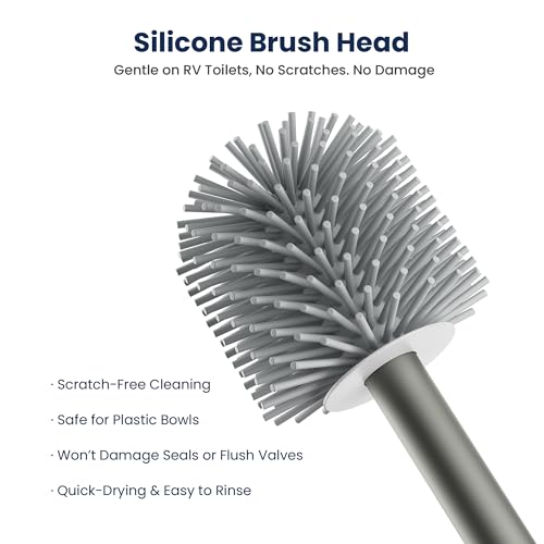 RV Toilet Brush and Holder Set, Silicone Toilet Cleaner with Magnetic Base | Soft Silicone Brush Head, One-Piece Aluminum Handle, Magnetic Floor Mount, Built-In Ventilation, Keeps Brush Head Elevated