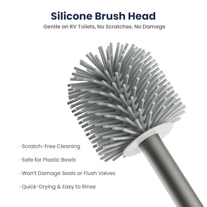 RV Toilet Brush and Holder Set, Silicone Toilet Cleaner with Magnetic Base | Soft Silicone Brush Head, One-Piece Aluminum Handle, Magnetic Floor Mount, Built-In Ventilation, Keeps Brush Head Elevated