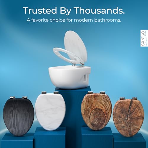 SANILO Wooden Toilet Seat with Soft Close [ELONGATED] - Decorative, Quiet & Slow Close Molded Wood Seat - With Strong Bumpers & Hinges - Adjustable Fit - White Wood - color: White Wood
