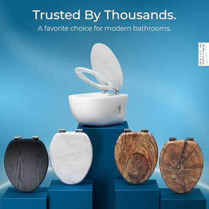 SANILO Wooden Toilet Seat with Soft Close [ELONGATED] - Decorative, Quiet & Slow Close Molded Wood Seat - With Strong Bumpers & Hinges - Adjustable Fit - White Wood - color: White Wood