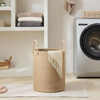 YOUDENOVA Cotton Laundry Hamper, 72L - Woven Collapsible Basket - Jute Brown | Woven Collapsible Laundry Basket, Clothes Hamper with Reinforced Handles in the Laundry Room, Bedroom, Bathroom - color: Jute Brown, size: 72L