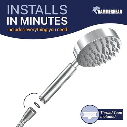 HammerHead Showers® Solid Metal Hand Held Shower Head - CHROME - 2.5 GPM High Pressure Shower Heads 4 Inch Spray Wand | Made from 304 Stainless Steel with Silicone Nozzles - color: Polished Chrome, size: 2.5 GPM