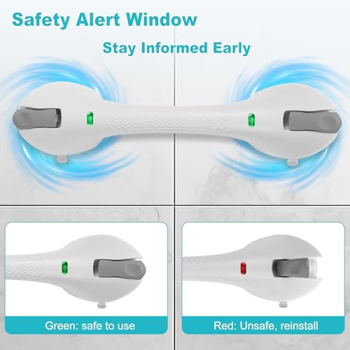 GRONIVEX Indicator Grab Bars for Bathtubs and Showers, No-Tool Installation Removable Suction Cup Handrails – Ideal Bathroom Safety for Seniors, Pregnant Women, and Disabled, White and Gray (2-Pack)