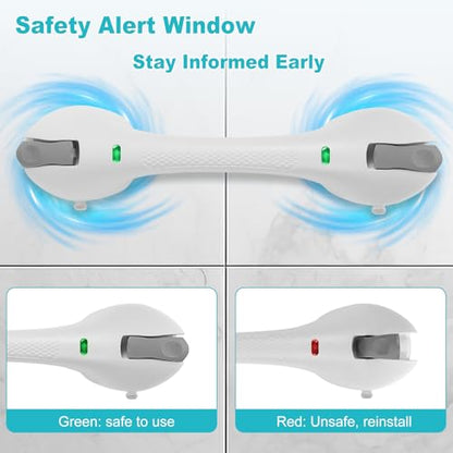 GRONIVEX Indicator Grab Bars for Bathtubs and Showers, No-Tool Installation Removable Suction Cup Handrails – Ideal Bathroom Safety for Seniors, Pregnant Women, and Disabled, White and Gray (2-Pack)