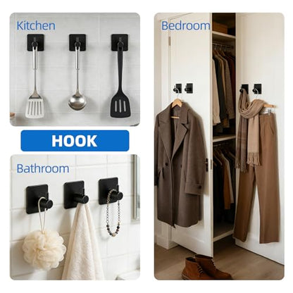 10 Pieces Stainless Steel Bathroom Towel Bar Set Self Adhesive | Matte Black Bathroom Hardware Set, Towel Rack for Bathroom, 16 inch Towel Bar, Robe Hooks, Toilet Paper Holder, Towel Ring