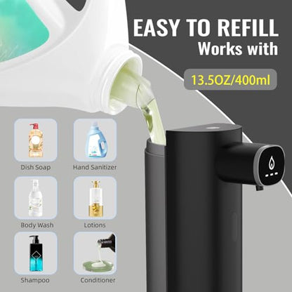 Automatic Liquid Soap Dispenser Touchless, USB Rechargeable Smart Hand Soap Dispenser, 13.5oz/400ml, 3-Level Adjustable, Compatible with Thick Thin Dish Soap for Bathroom Kitchen, Clog-Free (Black) - color: Black
