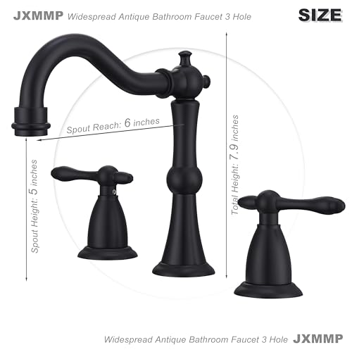 Matte Black Antique Bathroom Faucet 3 Hole, Widespread Sink Faucet with Pop Up Drain and cUPC Supply Hose, Modern 2 Handle Black Faucet for Bathroom Sink JXM3073BK - color: Matte Black