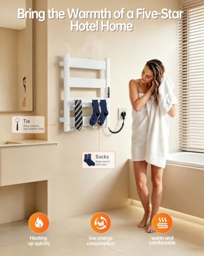 Wall Mounted Heated Towel Rack, 4-Bar Towel Warmer for Bathroom | PTC Fast Heating Up to 170°F in 6 Minutes, Adjustable Temperature 110–170°F, 2–12H Timer, Space Aluminum, Matte White - color: White, size: 4-Bars