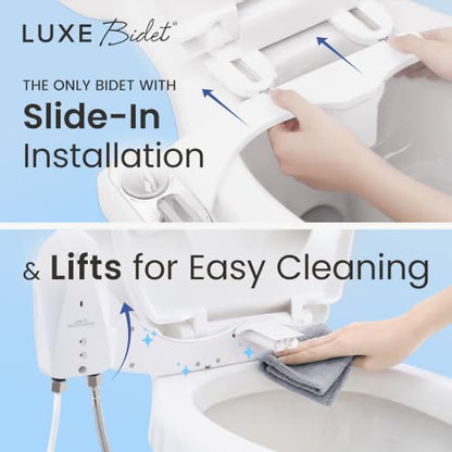 LUXE Bidet NEO 320 PLUS - Warm Water Bidet Attachment for Toilet, Chrome | Non-Electric, Warm Water, Dual Nozzle, Slide-In Install, 360° Self-Clean, EZ-Lift to Clean, Feminine & Rear Wash - color: Chrome