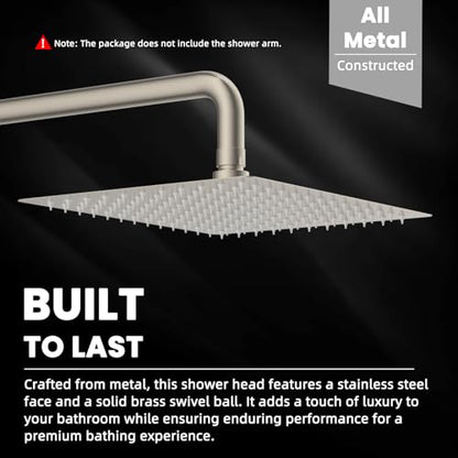 Hibbent All Metal 12 Inch Shower Head, High Pressure Stainless Steel Rain Showerheads, Ultra-thin Bathroom Rainfall Showerhead, Adjustable Brass Ball Joint, Silicone Nozzles, Brushed Nickel - color: Brushed Nickel, size: 12 Inch