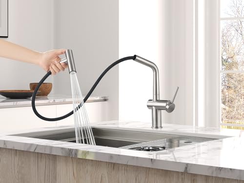 AS06BN Brushed Nickel Bar Faucet or Prep Kitchen Sink Faucet with Pull Down Sprayer and Single Handle - color: Brushed Nickel, style: Modern