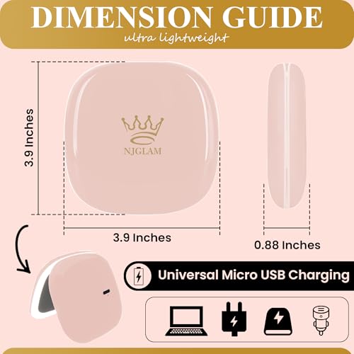 Lighted Compact Mirror, 1X /10X Magnification, 3.9" Portable Double Sided Light, Auto ON/Off, USB Charging, 3 Light Setting and Dimmable, Memory Touch Switch (Pink) - color: Pink