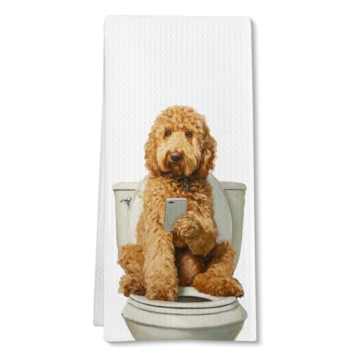 Funny Goldendoodle Gifts Dog Hand Towels, Gifts for Goldendoodle Lovers Hand Towel for Bathroom, Golden Doodle Playing Phone Decorative Tea Dish Towels for Bathroom, Dog Bathrooms Decor,16x24in - color: Goldendoodle