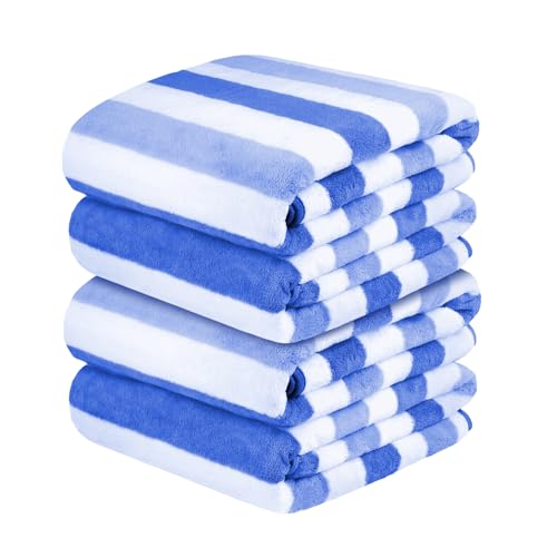 JML Bath Towels, Pack of 4, 30"x60", Large Microfiber Towel Set, Ultra Soft, Super Absorbent, Fast Drying, Perfect for Suana, Shower, Pool, Sport, Travel, Fitness, SPA,Yoga, Cabana Stripe Blue - color: Cabana Stripe Blue, size: 4 Pack (30 in x 60 in)