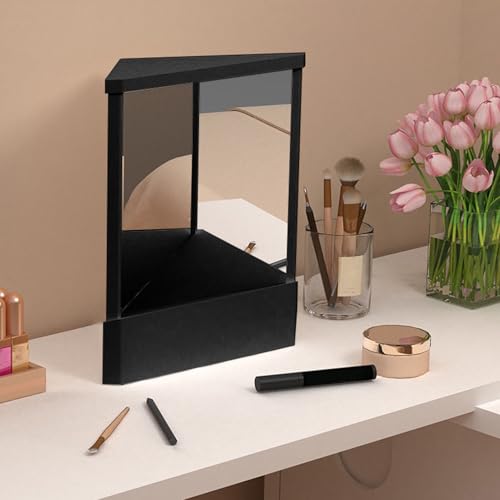 Non Reversing Ture Mirror, Small Free Standing True Vanity Mirror for Makeup, Precision and Calibration Free Design, Tabletop Real Reflections Beauty Mirror for Real Me (Black, Small)